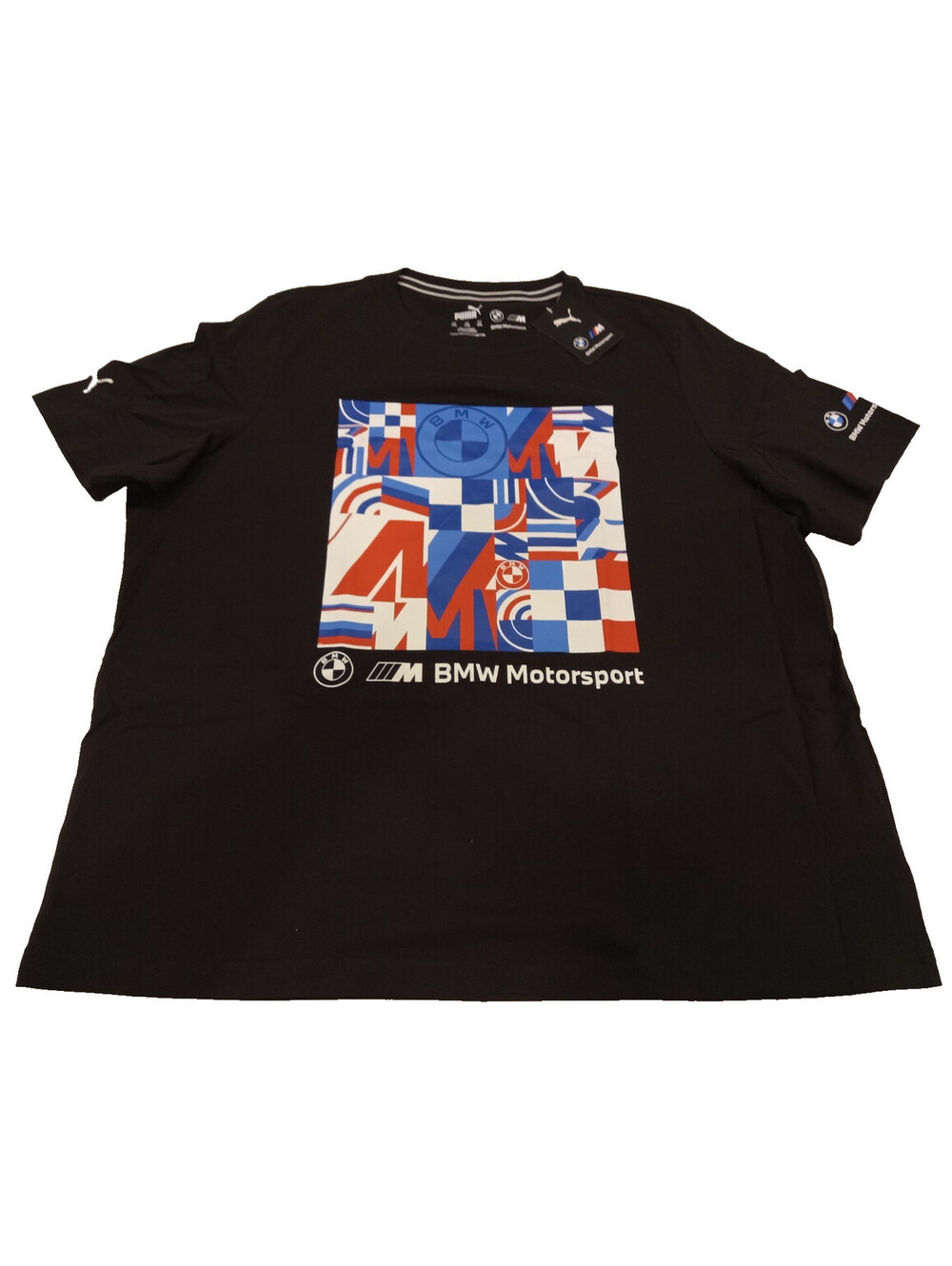 Puma BMW M Motorsport Shirt Mens XXL Black Geometric Graphic Tee Racing 2XL